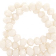 Faceted glass beads 4x3mm disc Buttercream beige-pearl shine coating
